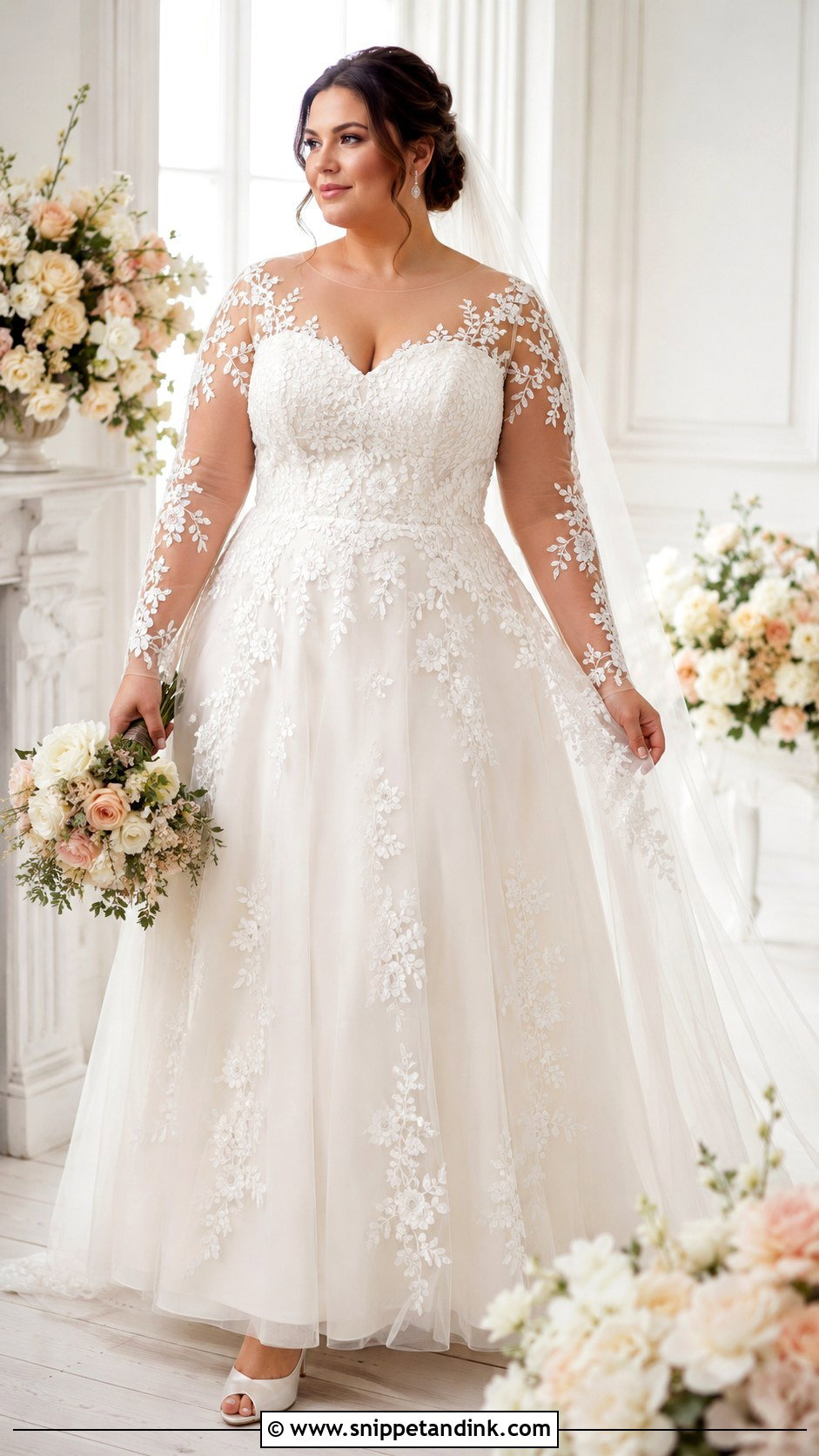 Plus Size Illusion Sleeve Wedding Dress - Snippet and Ink - 30 Plus Size Wedding Gowns