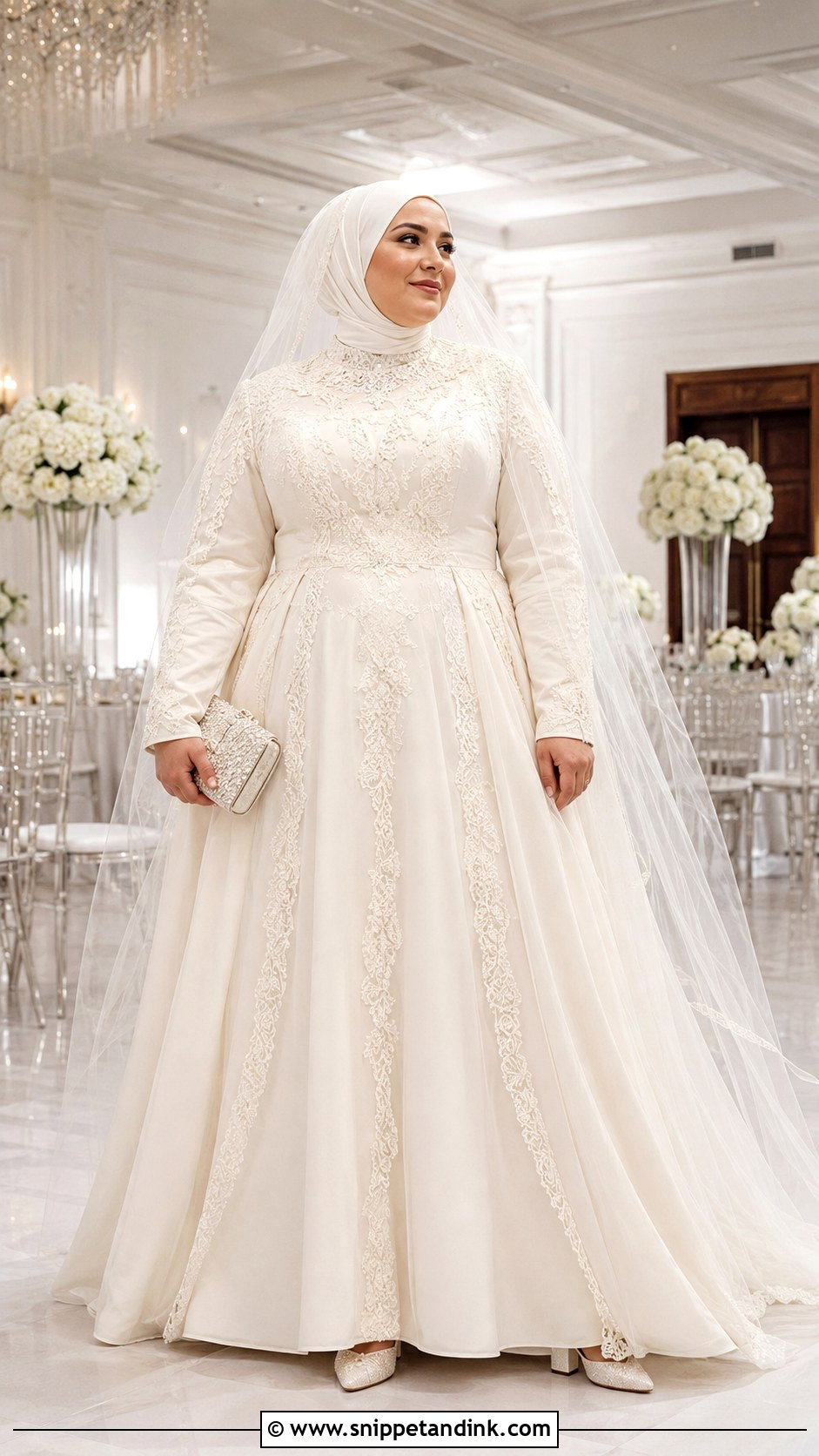 Plus Size Islamic Bridal A Line Gown With Veil - Snippet and Ink - 20 Islamic Bride Dress Ideas