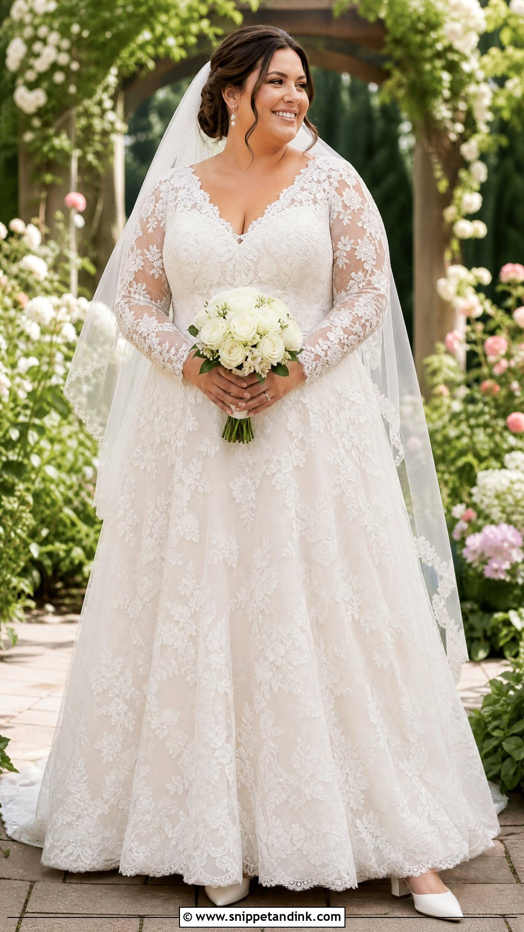 Plus Size Lace A Line Wedding Dress With Long Sleeves - Snippet and Ink - 20 Plus Size a Line Wedding Dresses