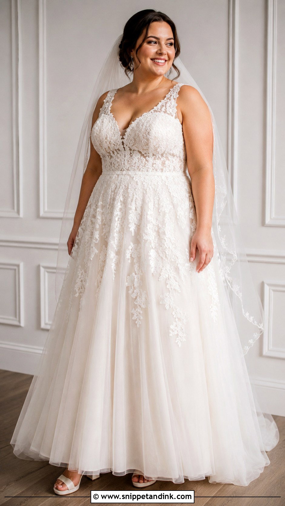 Plus Size Lace And Tulle A Line Wedding Dress - Snippet and Ink - 20 Lace and Tulle Wedding Dress Ideas