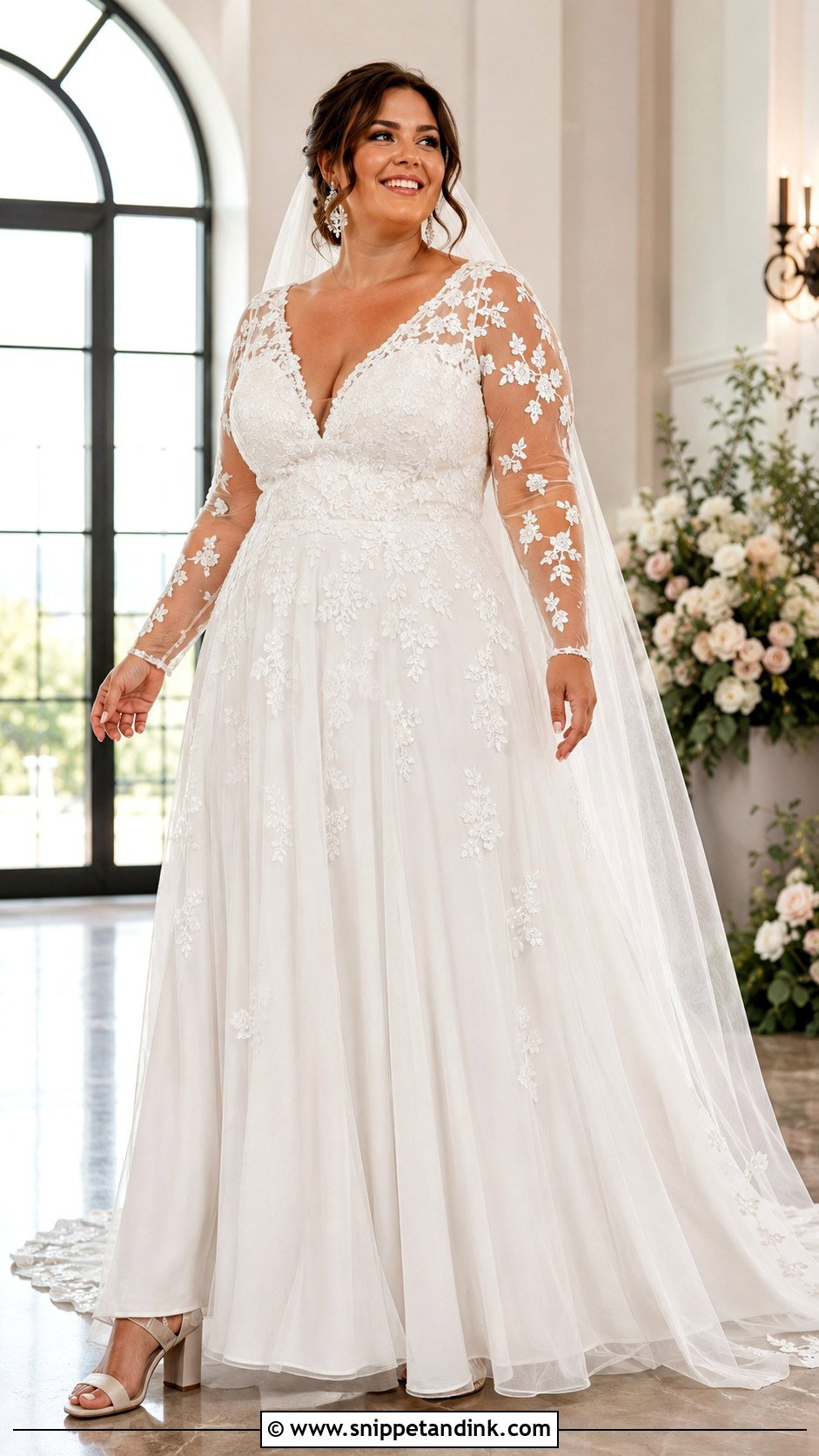 Plus Size Lace Mesh Sleeve Wedding Dress - Snippet and Ink - 20 Mesh Sleeve Wedding Dress Ideas