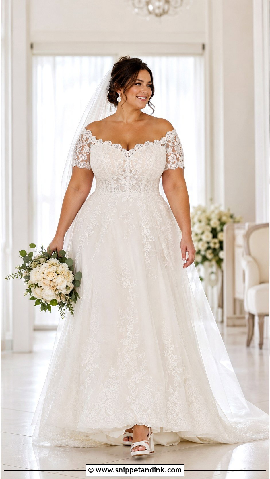 Plus Size Lace Off Shoulder Wedding Dress - Snippet and Ink - 20 Lace Off Shoulder Wedding Dress Ideas