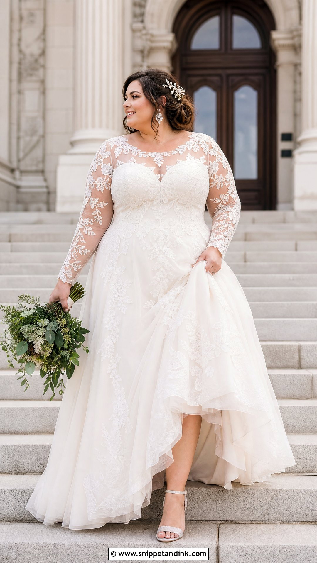 Plus Size Lace Sleeve Elopement Dress - Snippet and Ink - 20 Plus Size Elopement Dress Ideas