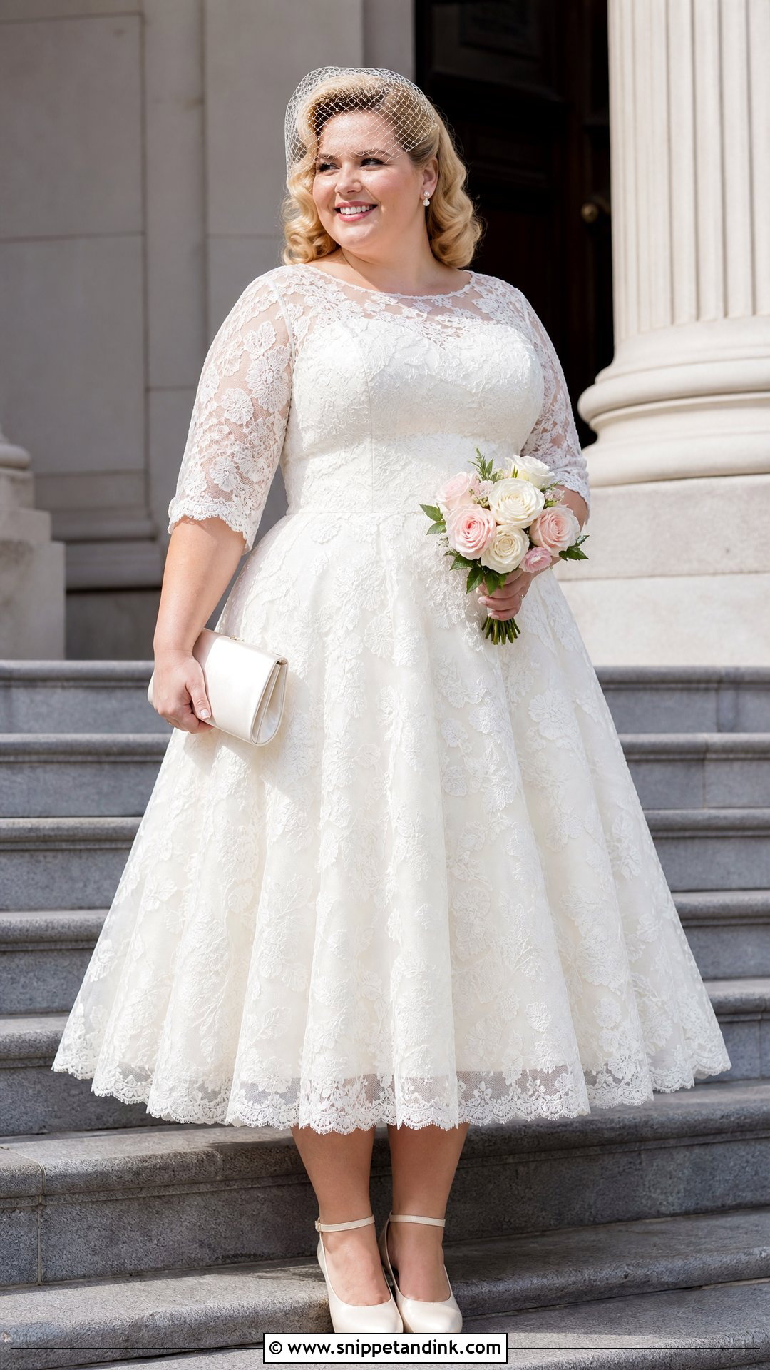 Plus Size Lace Tea Length Civil Wedding Dress - Snippet and Ink - 20 Plus Size Civil Wedding Dress Ideas
