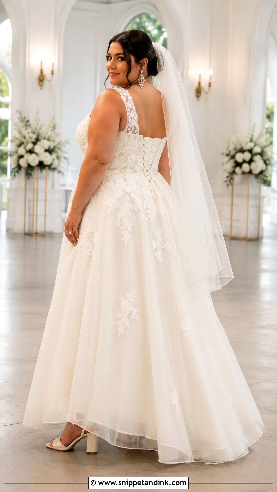 Plus Size Lace Up Back A Line Wedding Dress - Snippet and Ink - 20 Lace Up Back Wedding Dress Ideas
