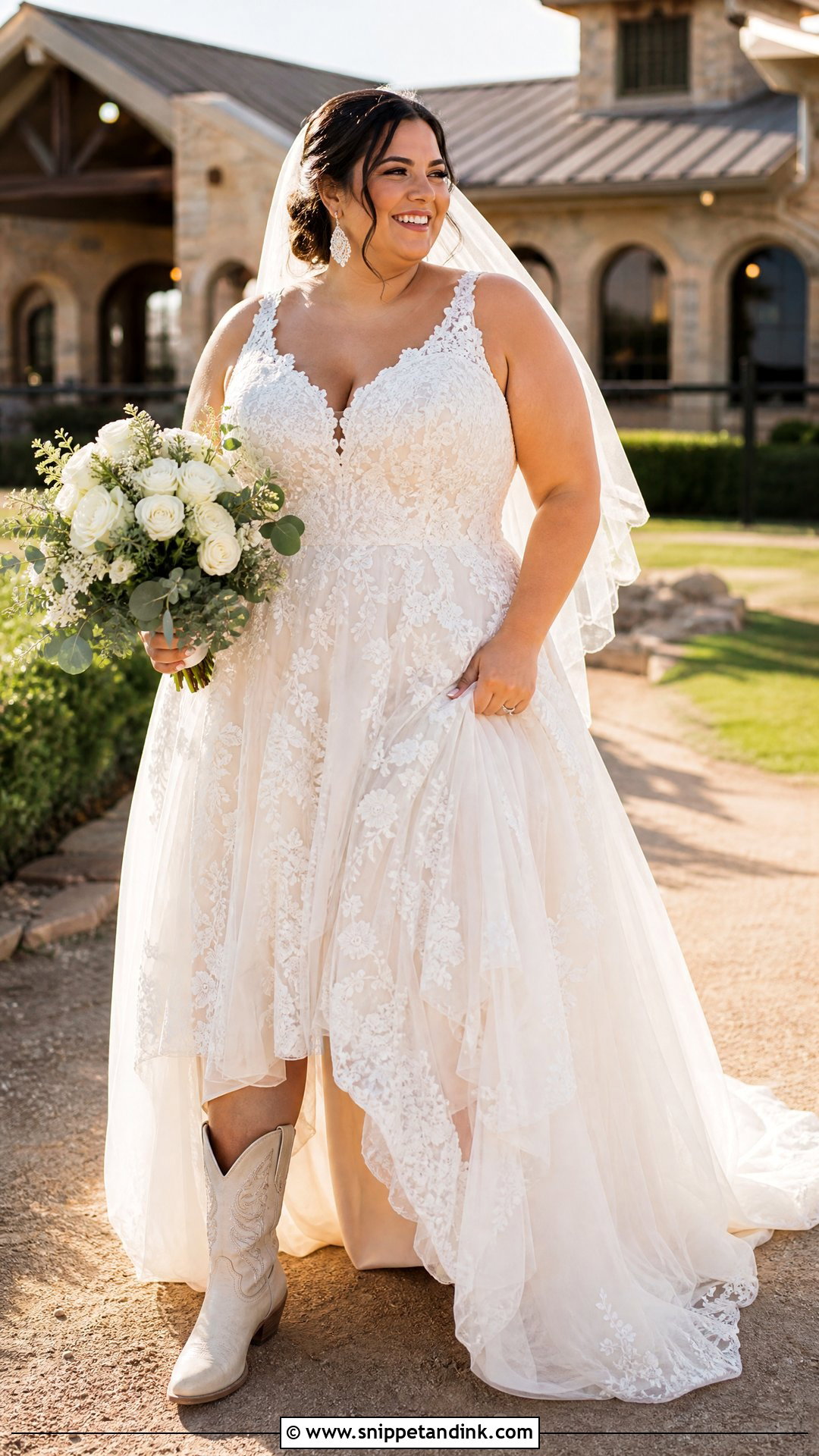 Plus Size Lace Wedding Dress With Cowboy Boots - Snippet and Ink - 20 Wedding Dresses with Cowboy Boots