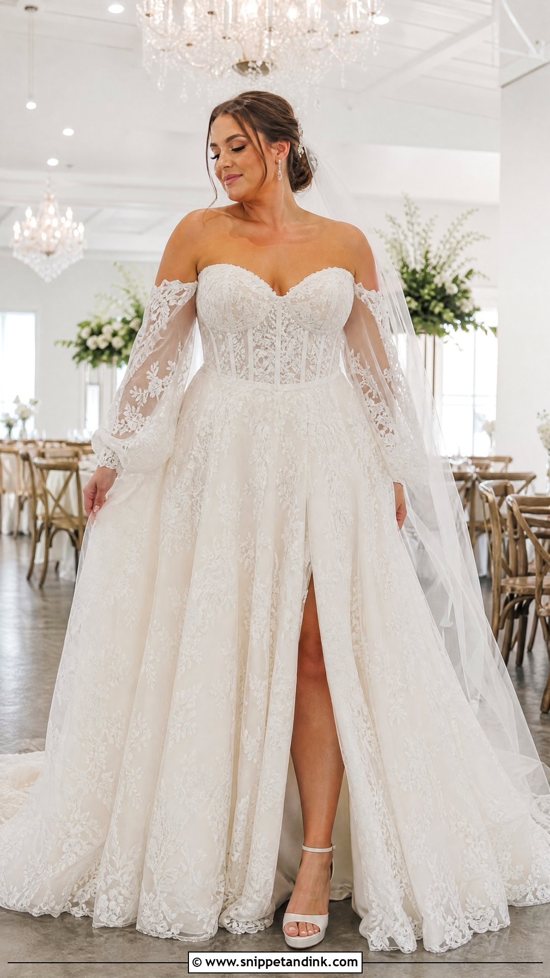 Plus Size Lace Wedding Dress With Detachable Sleeves - Snippet and Ink - 20 Plus Size Lace Wedding Dress Ideas