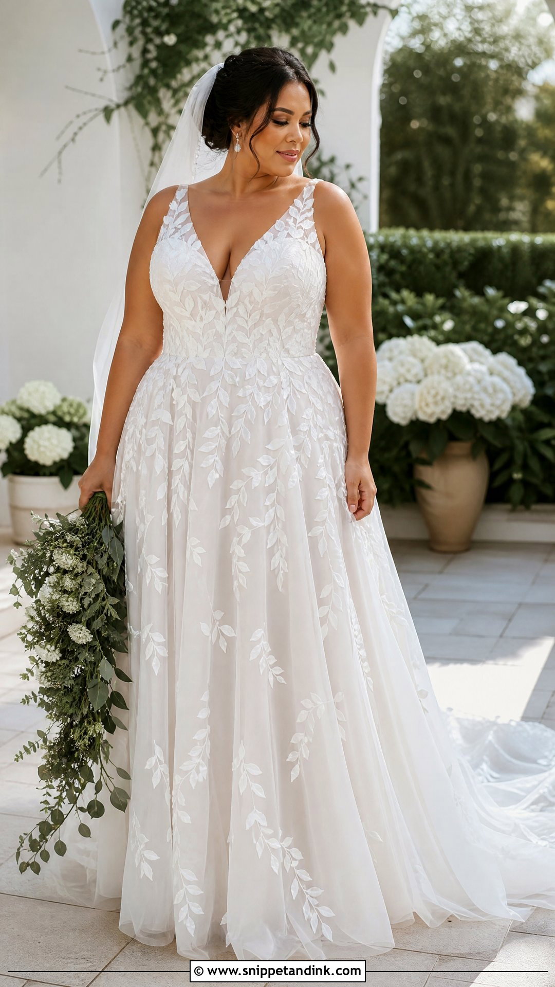 Plus Size Leaf Applique Wedding Dress - Snippet and Ink - 20 Wedding Dress Leaves Ideas