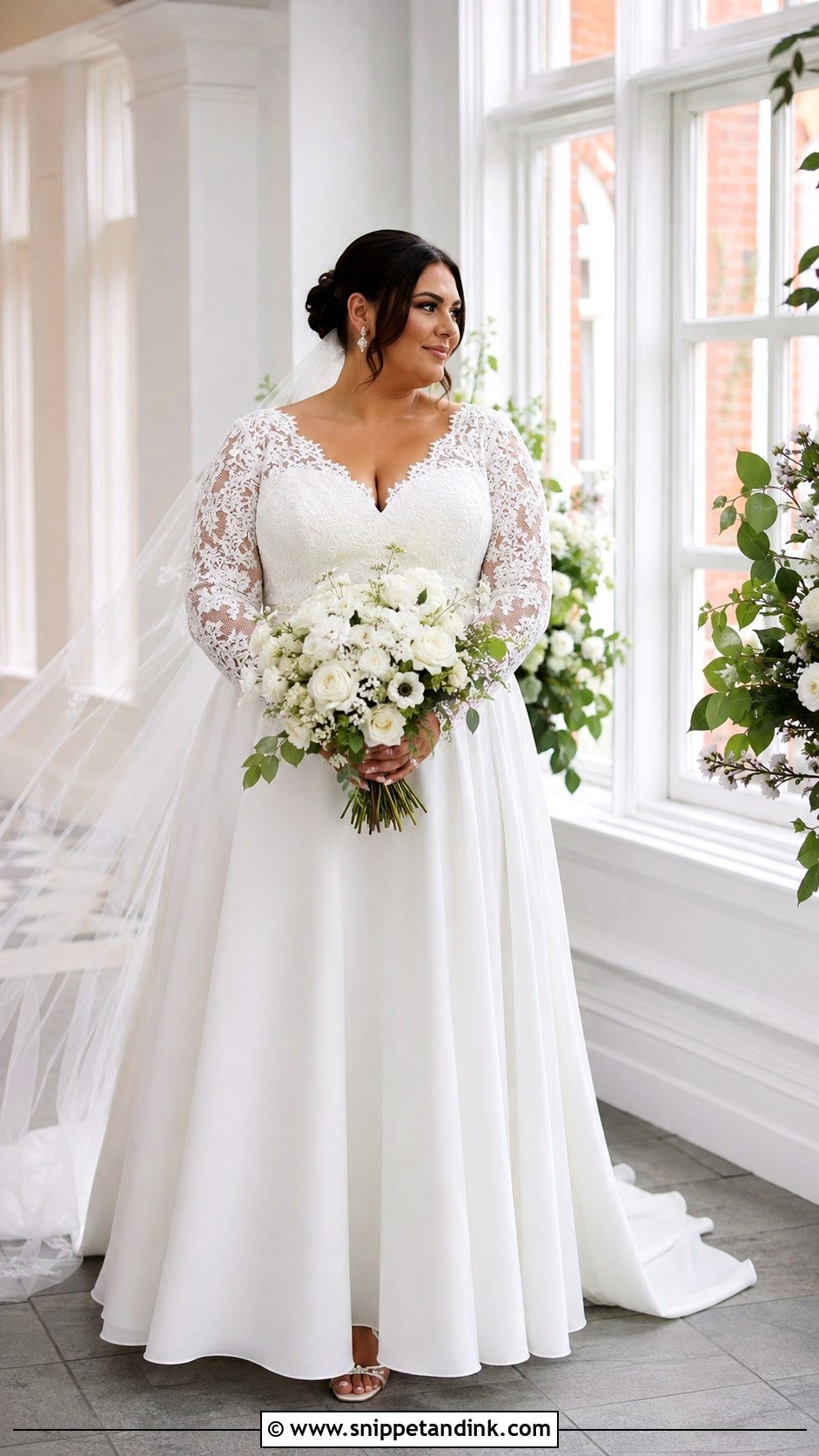 Plus Size Long Sleeve A Line Wedding Dress - Snippet and Ink - 20 Bride Dress with Sleeves