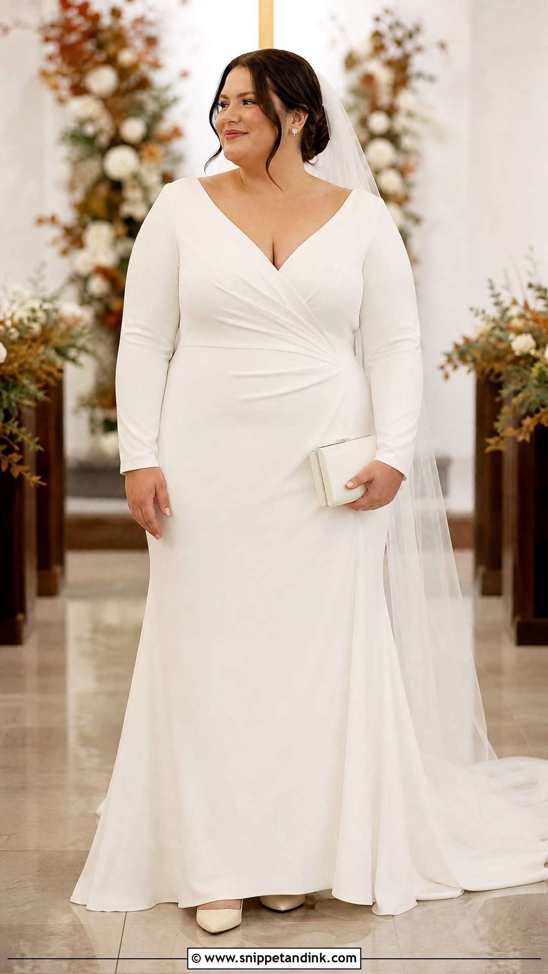 Plus Size Long Sleeve Crepe Wedding Dress - Snippet and Ink - 20 Plus Size Simple Wedding Dress Ideas