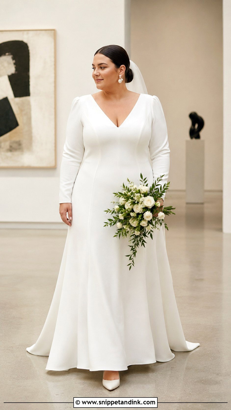 Plus Size Long Sleeve Crepe Wedding Dress - Snippet and Ink - 20 Fat Wedding Dress Ideas