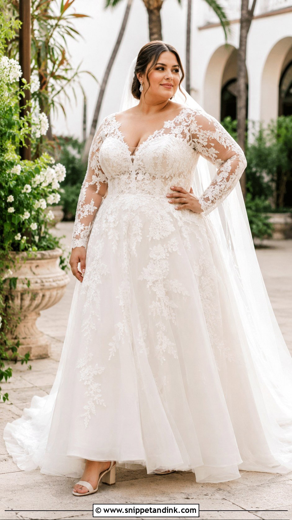 Plus Size Long Sleeve Lace A Line Wedding Dress - Snippet and Ink - 20 Long Sleeved Lace Wedding Dress Ideas