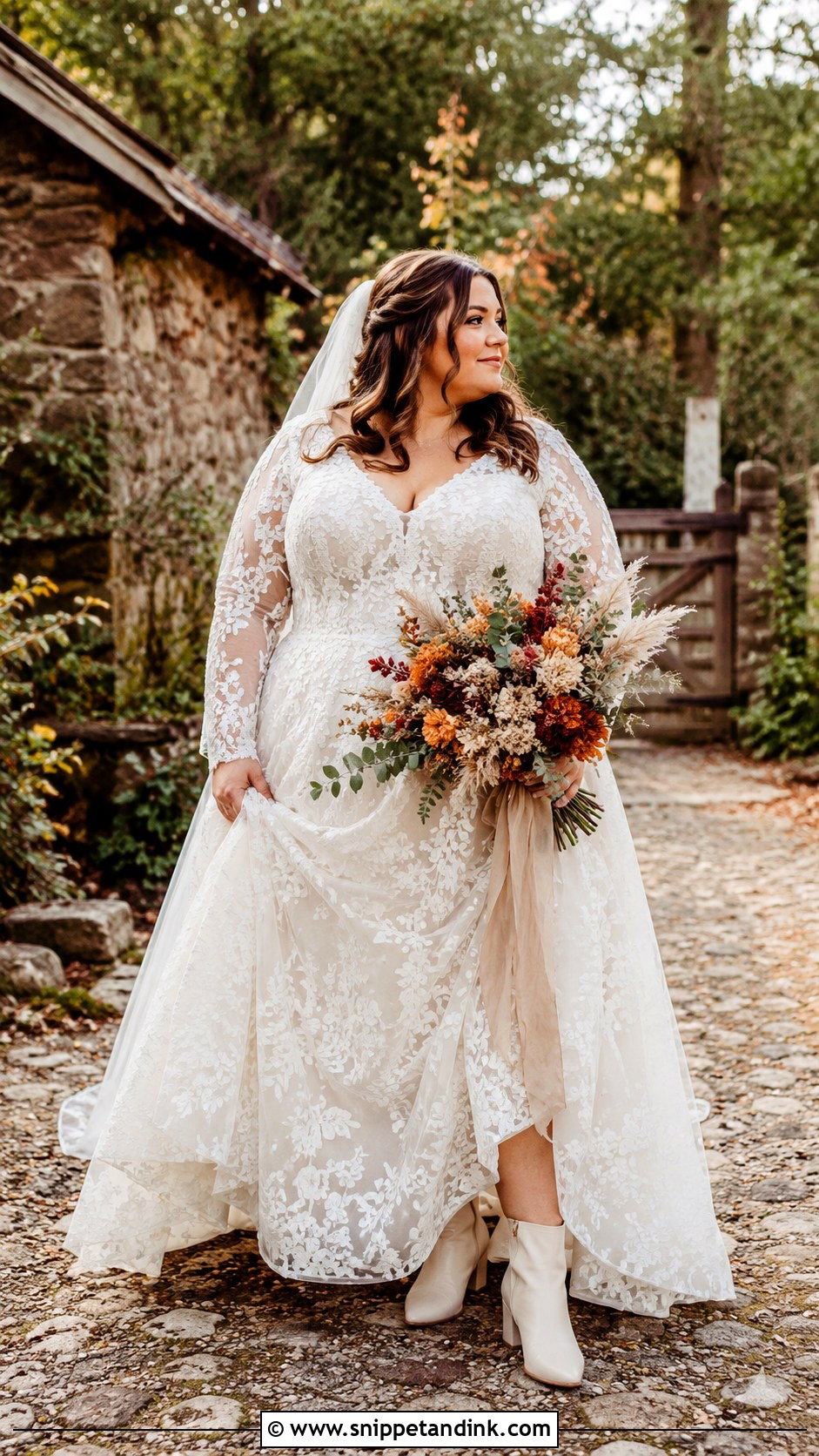Plus Size Long Sleeve Lace Wedding Dress With Boots - Snippet and Ink - 25 Unique Plus Size Wedding Dresses