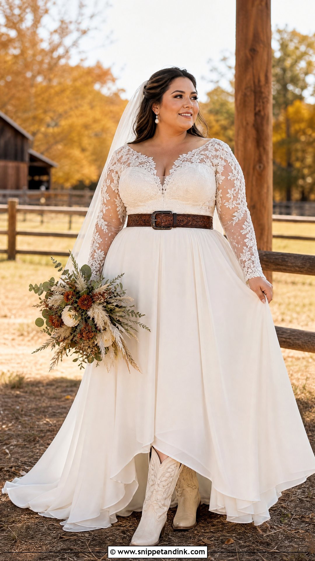 Plus Size Long Sleeve Western Wedding Dress - Snippet and Ink - 20 Plus Size Western Wedding Dresses