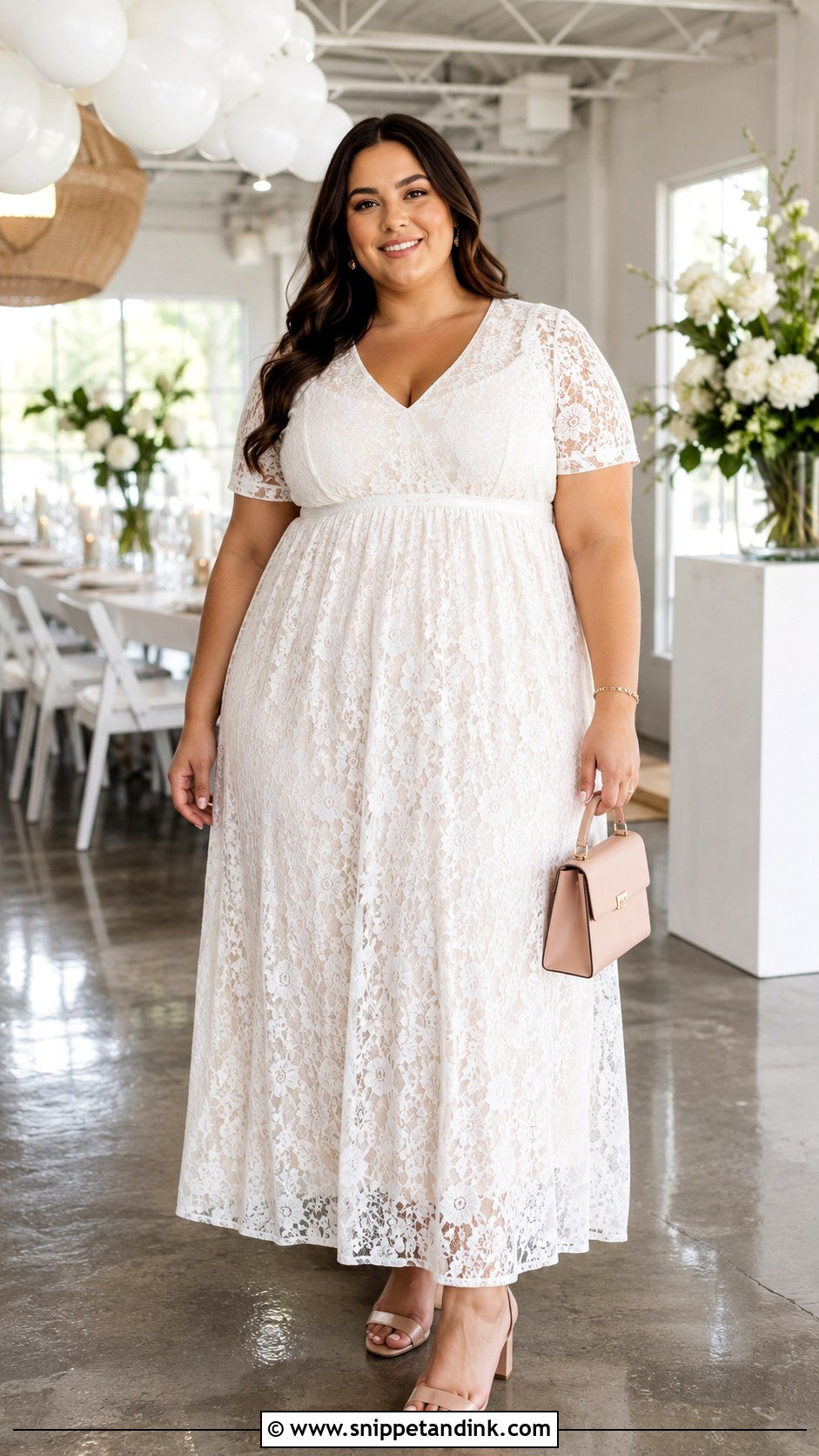 Plus Size Long White Lace Dress With Block Heels - Snippet and Ink - 20 Long White Lace Dress Ideas