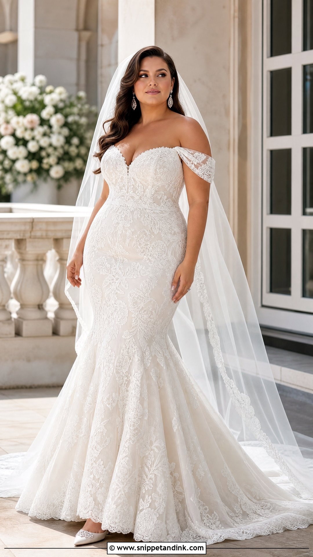 Plus Size Mermaid Wedding Dress With Off Shoulder Sleeves - Snippet and Ink - 20 Plus Size Wedding Dress with Sleeves