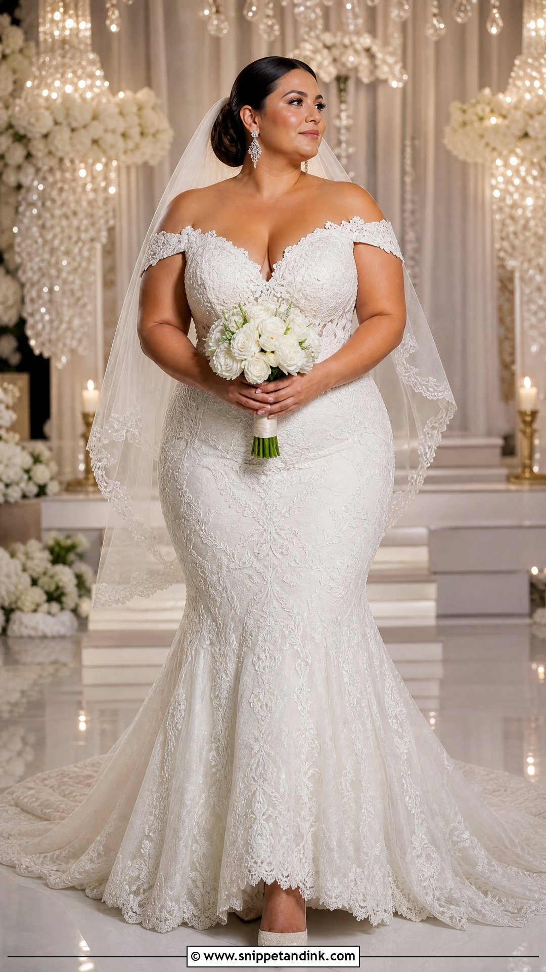 Plus Size Mermaid Wedding Dress With Off Shoulder Sleeves - Snippet and Ink - 20 Wedding Dress for Plus Size Women Ideas