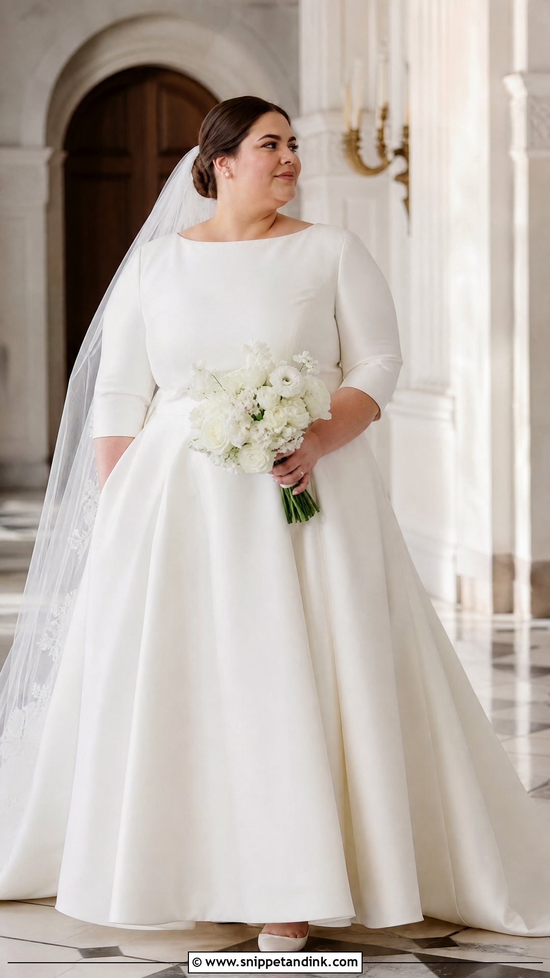 Plus Size Mikado Wedding Dress With Three Quarter Sleeves - Snippet and Ink - 20 Plus Size Wedding Dress with Sleeves