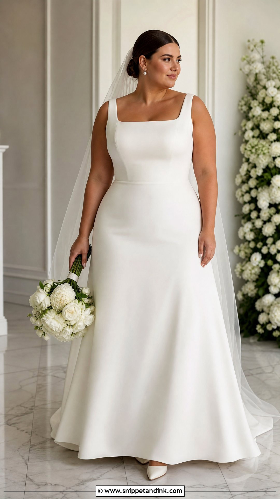 Plus Size Minimalist Crepe A Line Wedding Dress - Snippet and Ink - 20 Plus Size a Line Wedding Dresses