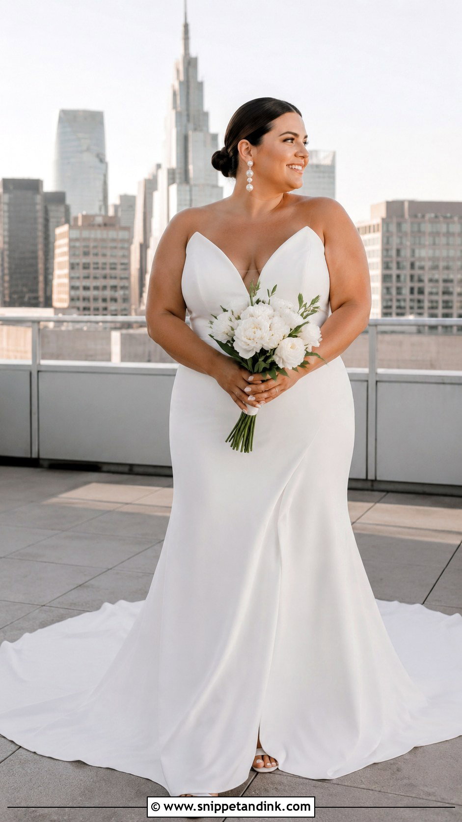 Plus Size Minimalist Wedding Dress With Statement Earrings - Snippet and Ink - 25 Unique Plus Size Wedding Dresses