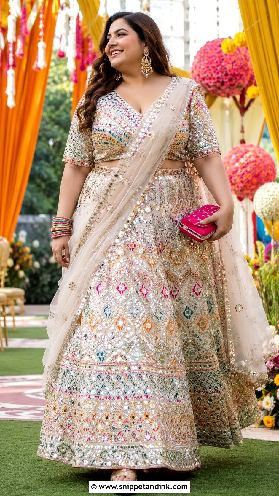 Plus Size Mirror Work Lehenga for Wedding - Snippet and Ink - 30 Plus Size Indian Outfits for Wedding