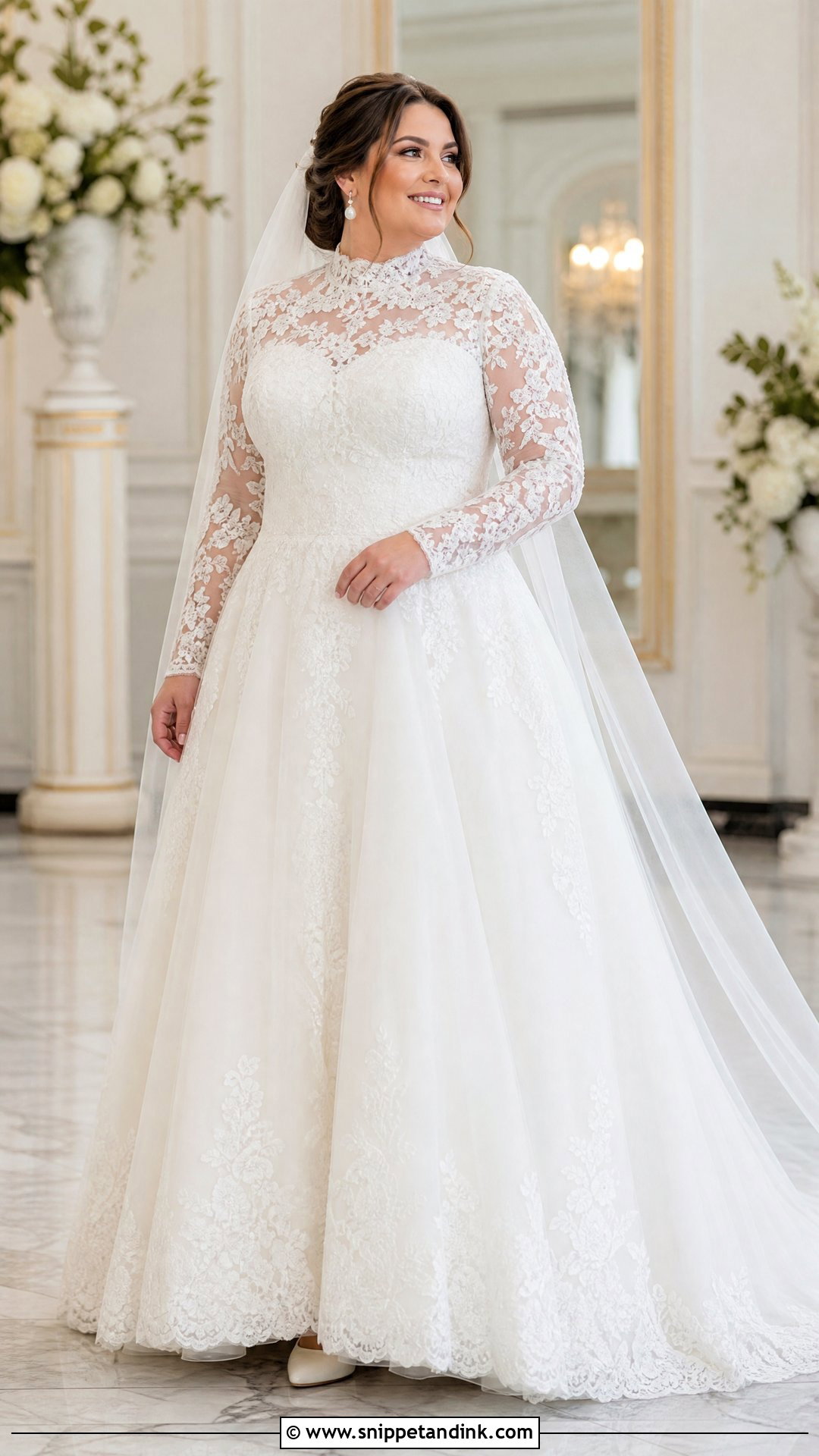 Plus Size Modest Wedding Dress With High Neck And Sleeves - Snippet and Ink - 20 Plus Size Wedding Dress with Sleeves