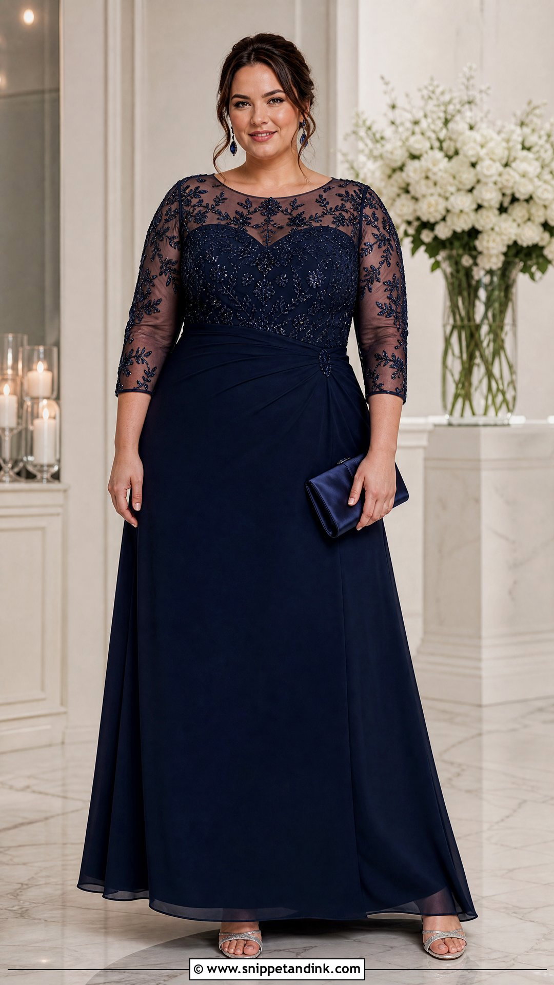 Plus Size Navy Illusion Sleeve Gown - Snippet and Ink - 20 Plus Size Gowns Formal Wedding Parties