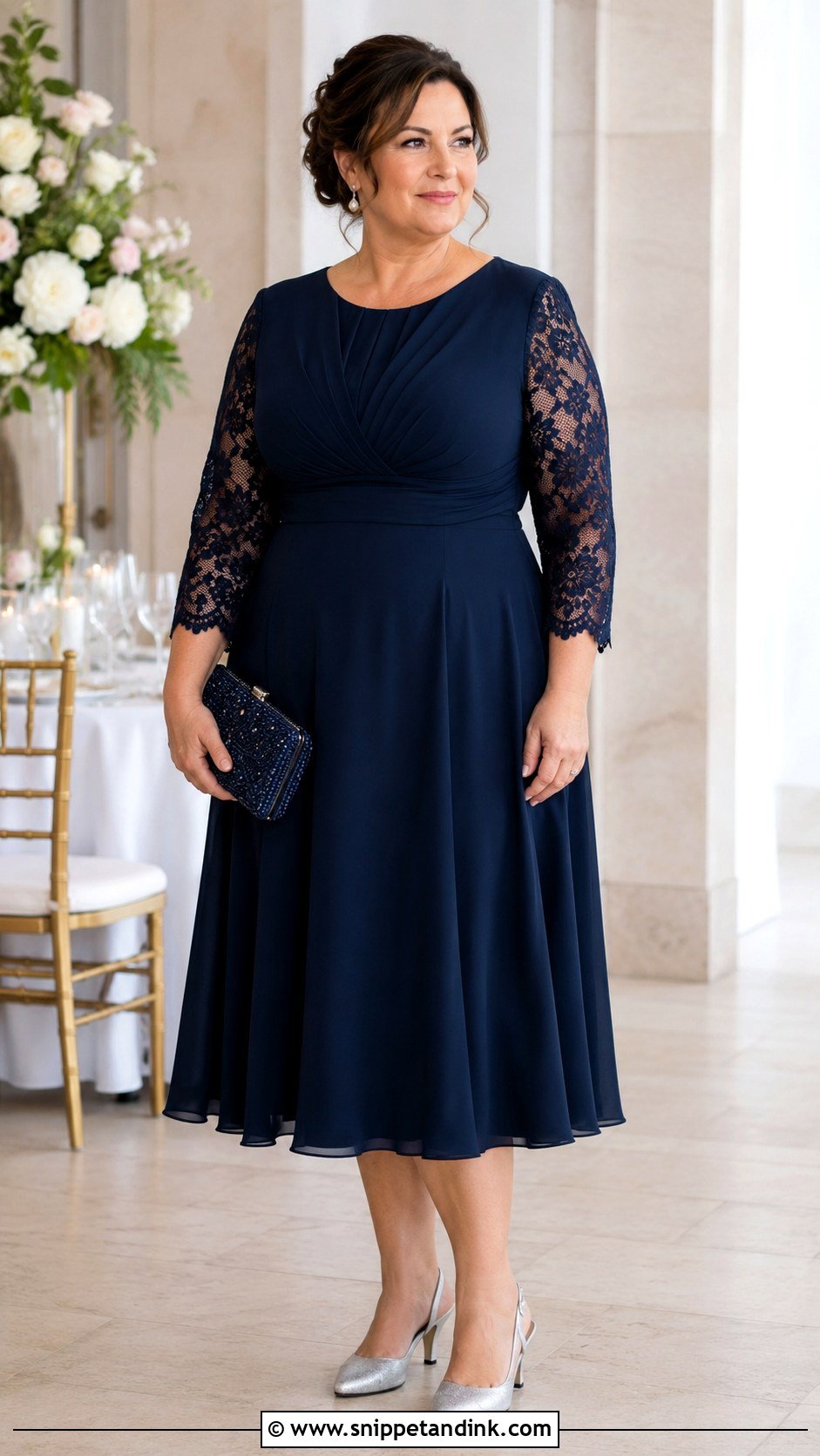 Plus Size Navy Lace Sleeve Dress - Snippet and Ink - 20 Plus Size Formal Dresses for Wedding