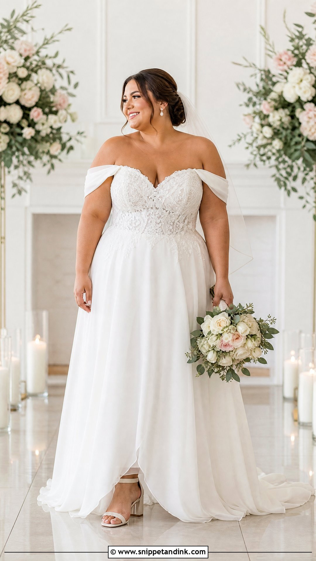 Plus Size Off Shoulder Bridal A Line Dress - Snippet and Ink - 20 Off Shoulder Bridal Dress Ideas