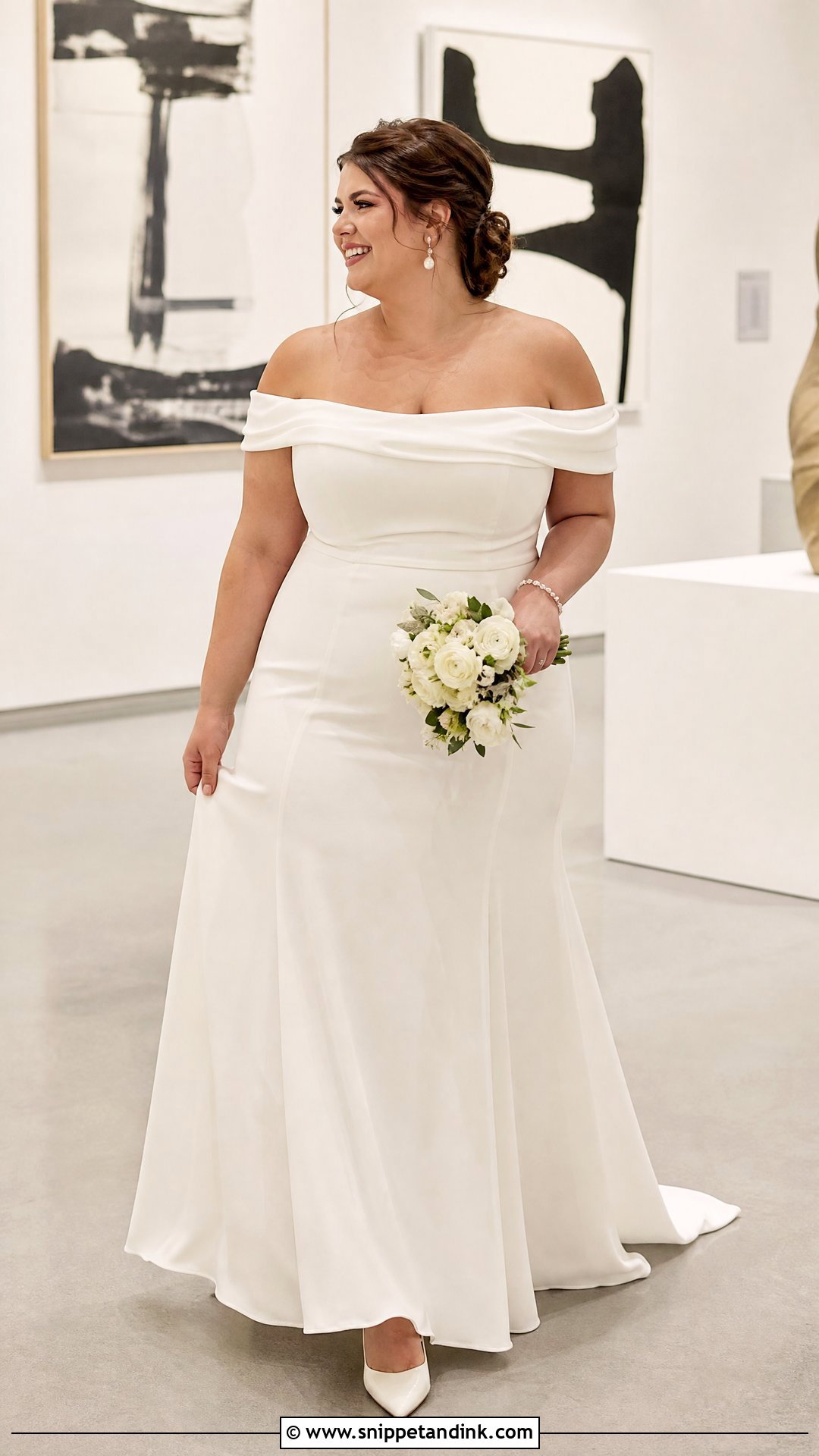 Plus Size Off Shoulder Elopement Dress - Snippet and Ink - 20 Plus Size Elopement Dress Ideas