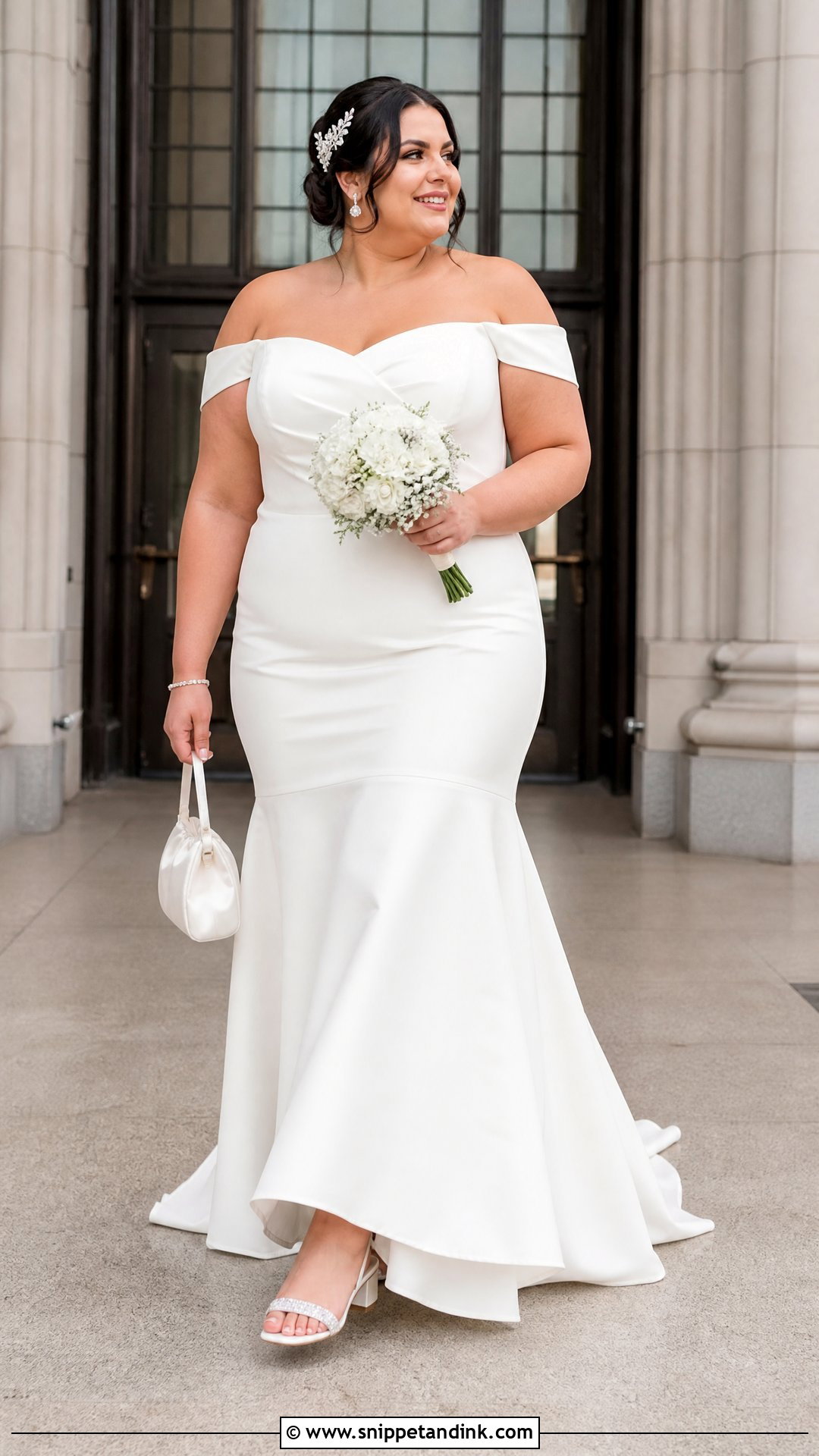 Plus Size Off Shoulder Fit And Flare Civil Wedding Dress - Snippet and Ink - 20 Plus Size Civil Wedding Dress Ideas