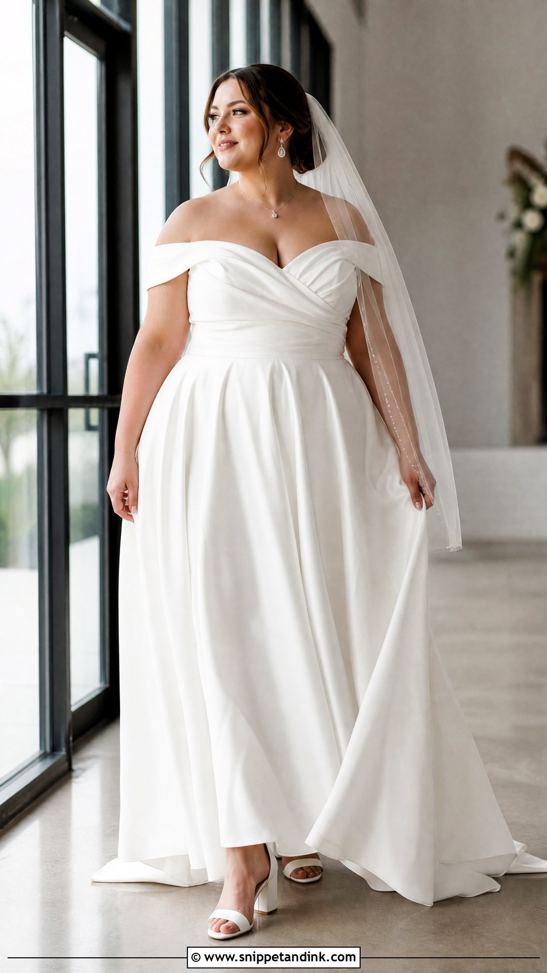Plus Size Off Shoulder Wedding Dress - Snippet and Ink - 20 Plus Size Bride Dress Ideas