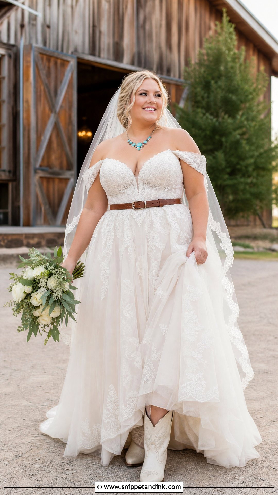 Plus Size Off Shoulder Western Wedding Dress - Snippet and Ink - 20 Plus Size Western Wedding Dresses