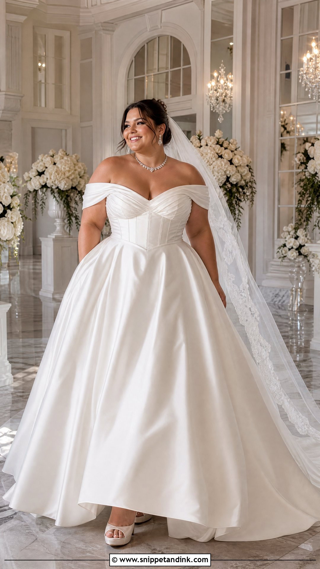 Plus Size Off The Shoulder Ball Gown Wedding Dress - Snippet and Ink - 20 Plus Size Ball Gown Wedding Dresses
