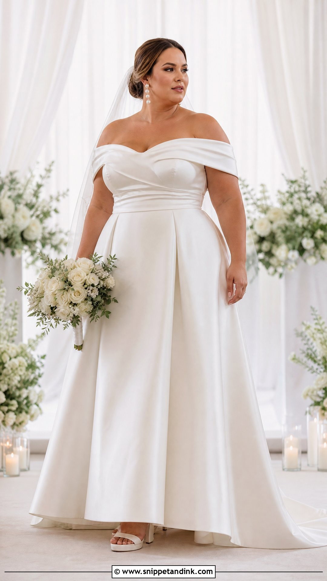 Plus Size Off the Shoulder A Line Wedding Dress - Snippet and Ink - 20 Simple Off the Shoulder Wedding Dress Ideas