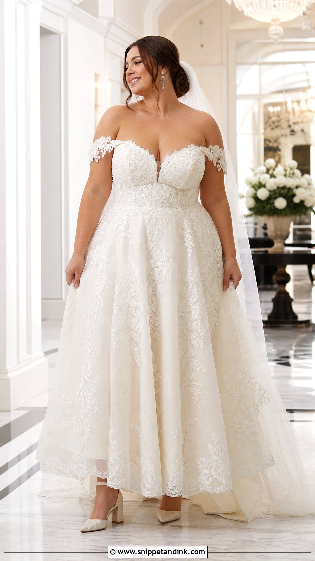Plus Size Off the Shoulder Lace Wedding Dress - Snippet and Ink - 20 Plus Size Lace Wedding Dress Ideas