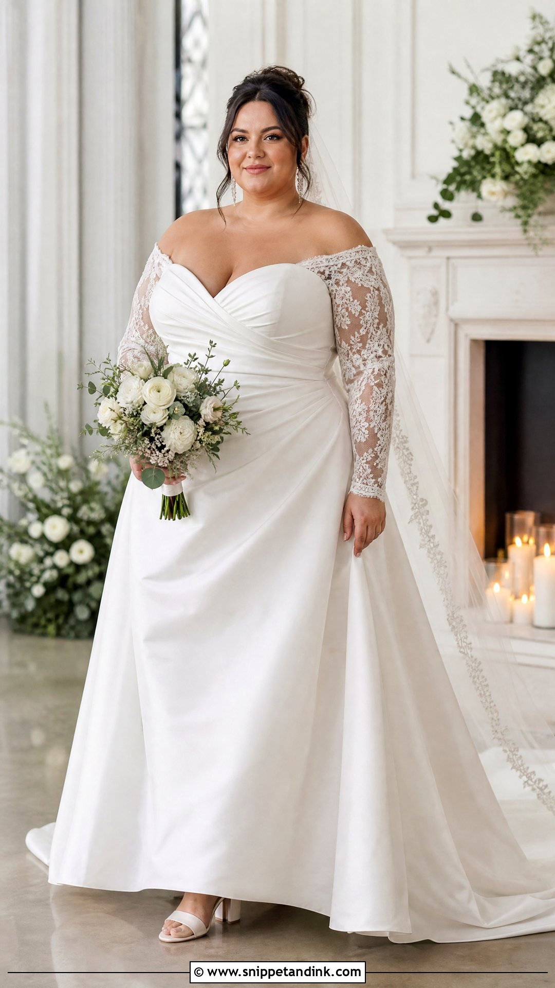 Plus Size Off the Shoulder Long Sleeve Wedding Dress - Snippet and Ink - 20 Wedding Dress Off the Shoulder Sleeves