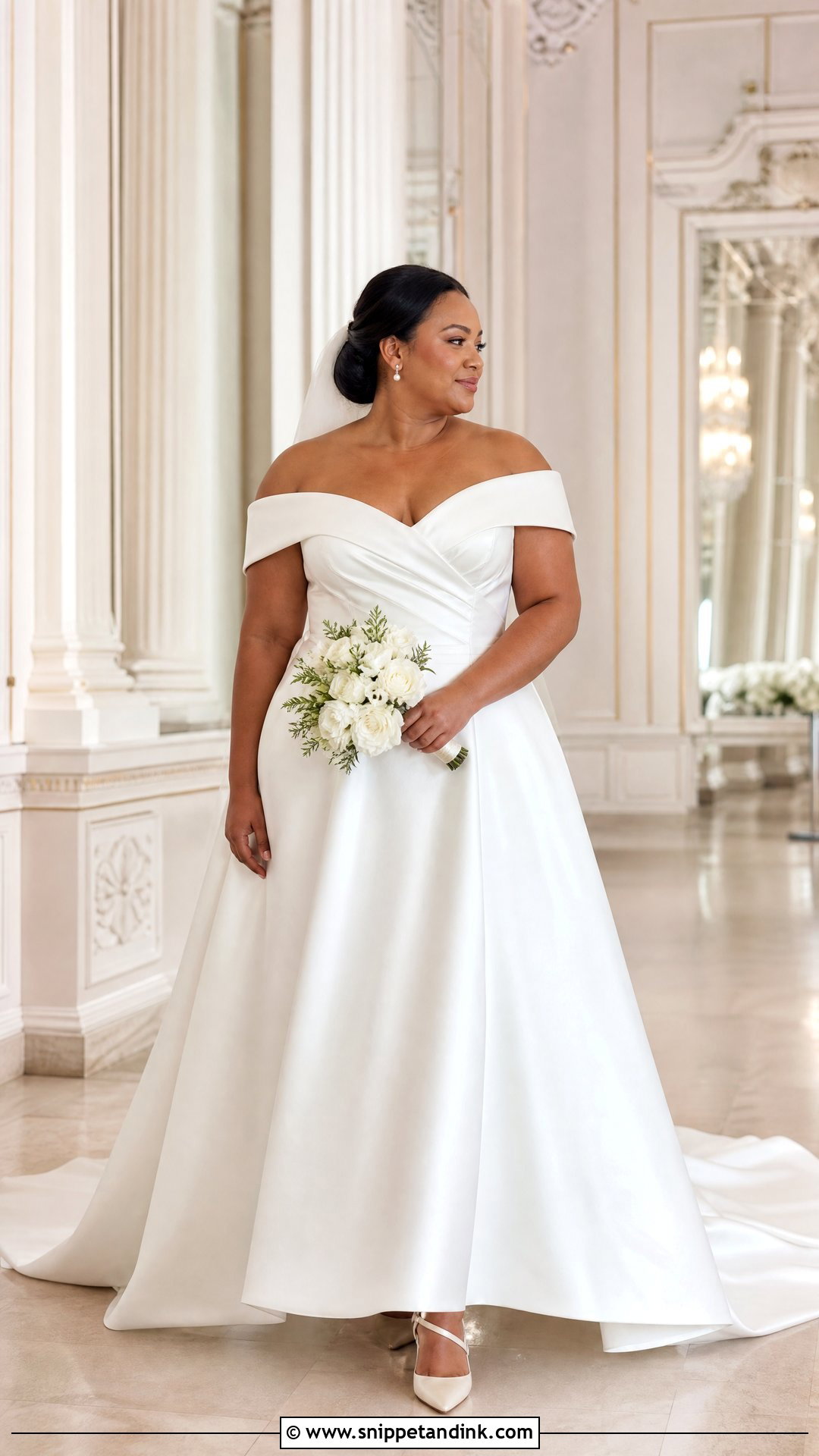 Plus Size Off the Shoulder Satin Wedding Dress - Snippet and Ink - 20 Plus Size Simple Wedding Dress Ideas