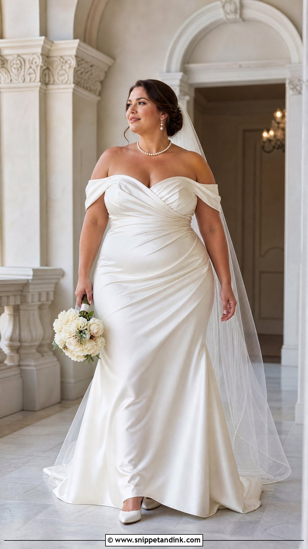 Plus Size Off the Shoulder Satin Wedding Dress - Snippet and Ink - 20 Plus Size Satin Wedding Dress Ideas