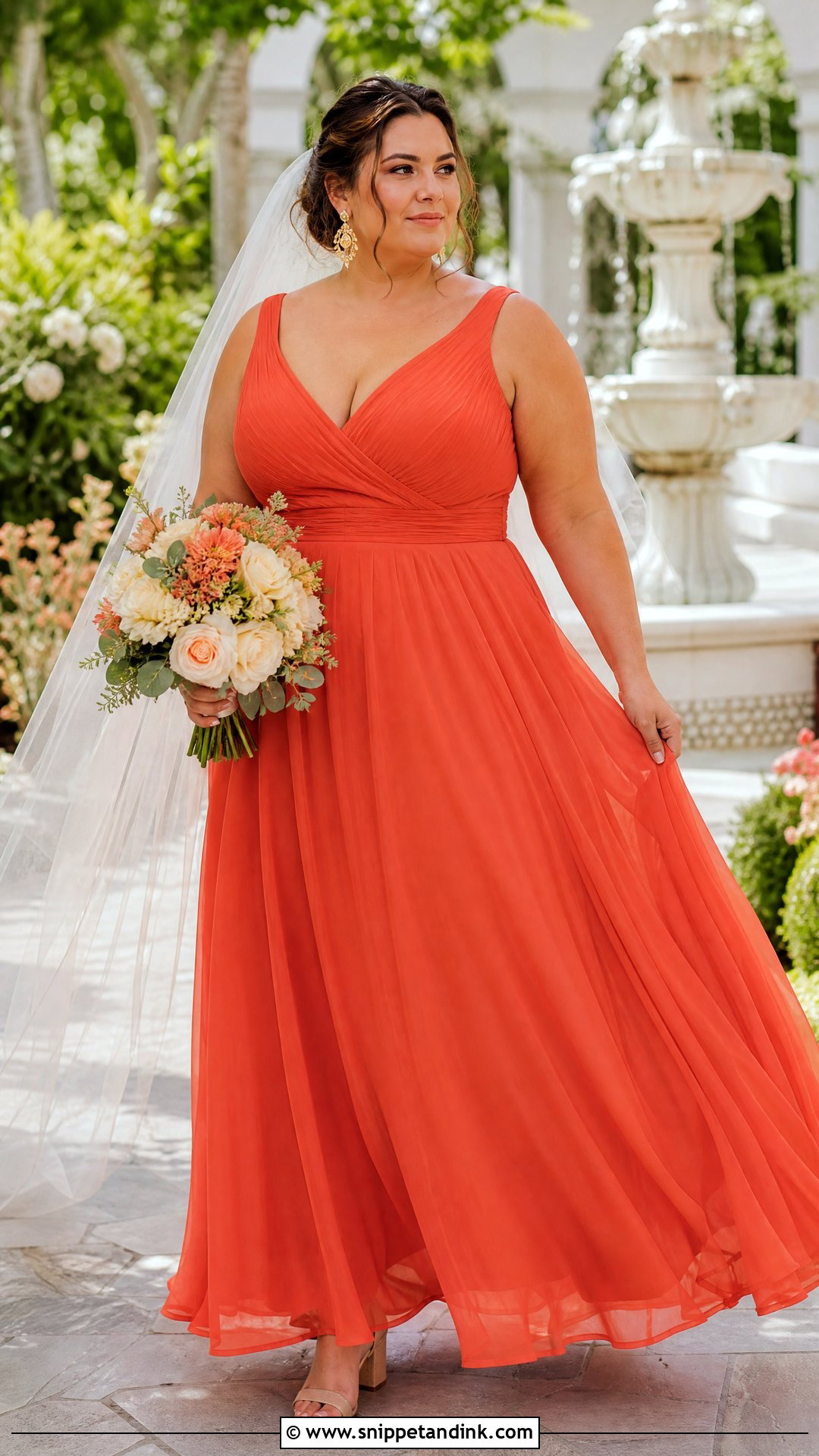 Plus Size Orange Ruched Wedding Dress - Snippet and Ink - 20 Orange Wedding Dresses