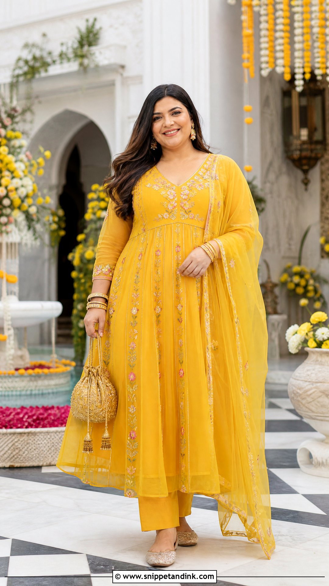 Plus Size Organza Anarkali Haldi Outfit - Snippet and Ink - 20 Organza Haldi Outfit Ideas