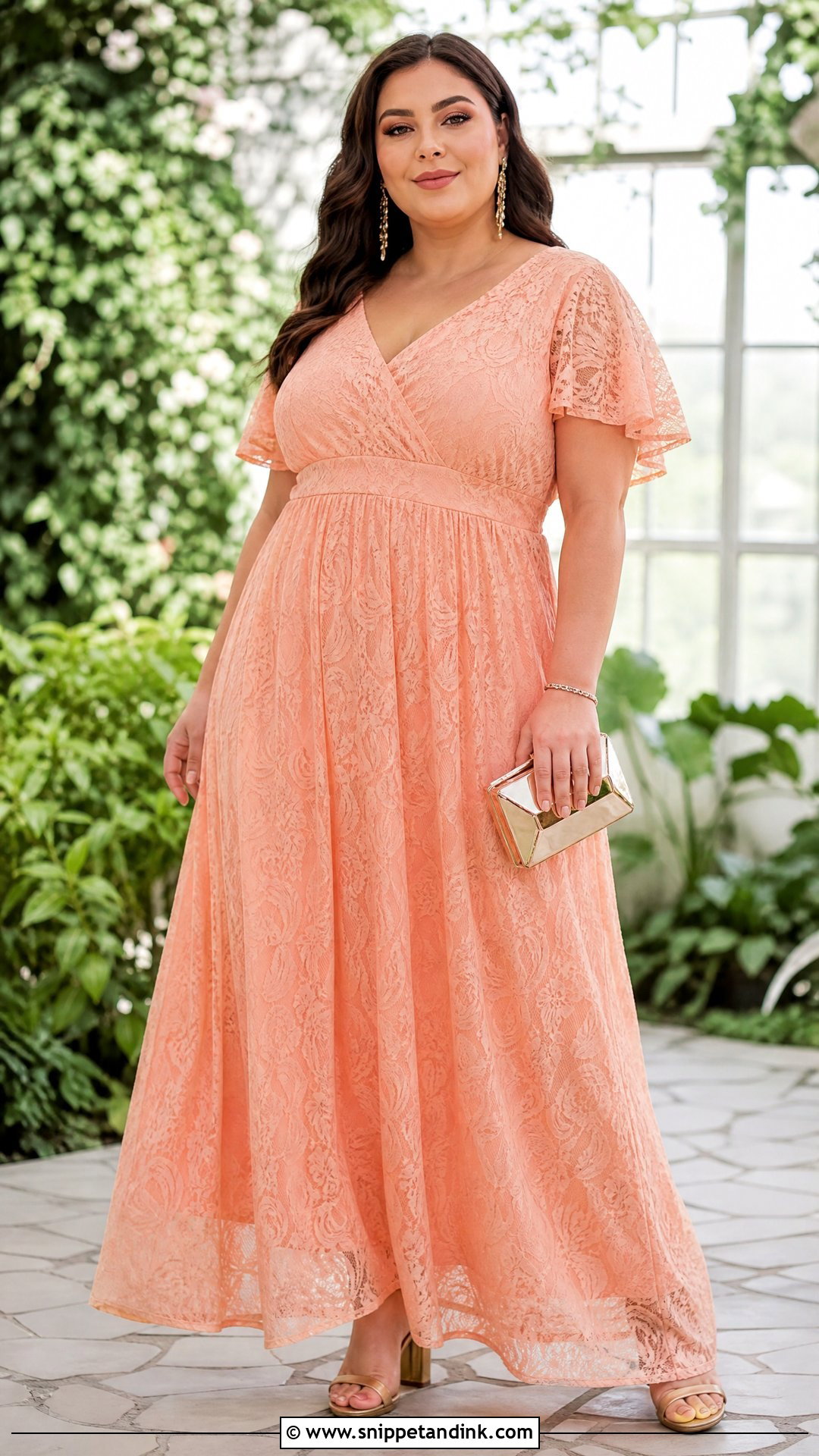 Plus Size Peach Lace Empire Waist Dress Outfit - Snippet and Ink - 20 Peach Lace Styles for Wedding