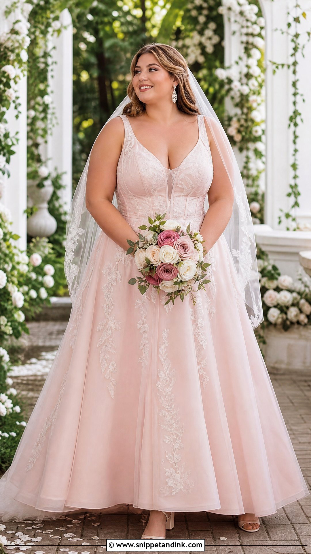 Plus Size Pink A Line Bridal Gown - Snippet and Ink - 20 Pink Bridal Gown Ideas
