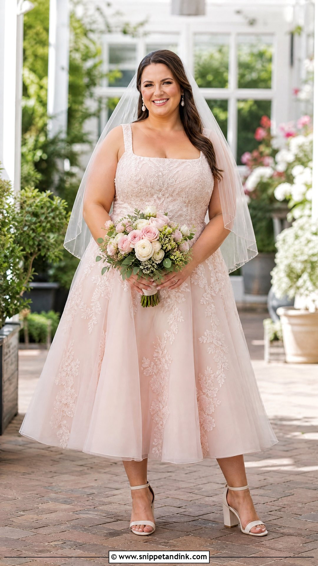 Plus Size Pink Fit And Flare Wedding Dress - Snippet and Ink - 20 Short Pink Wedding Dress Ideas