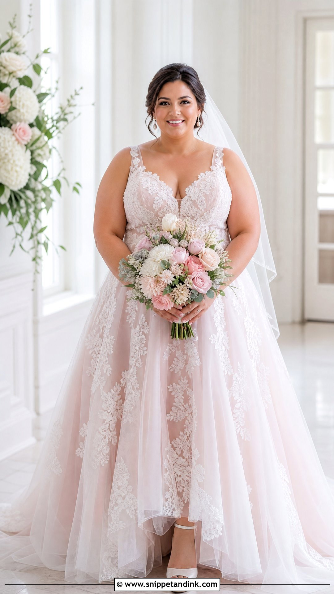Plus Size Pink and White A Line Wedding Dress - Snippet and Ink - 20 Pink White Wedding Dress Ideas