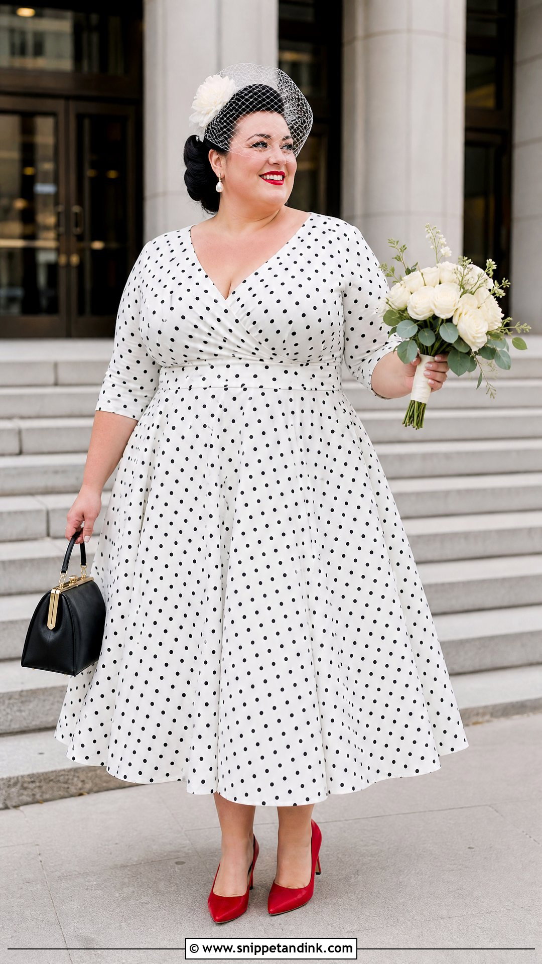 Plus Size Polka Dot Midi Wedding Dress - Snippet and Ink - 20 Non Traditional Wedding Dress Plus Size Ideas