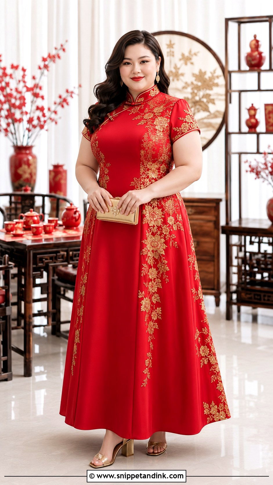 Plus Size Red A Line Qipao Wedding Dress - Snippet and Ink - 20 Red Chinese Wedding Dress Ideas