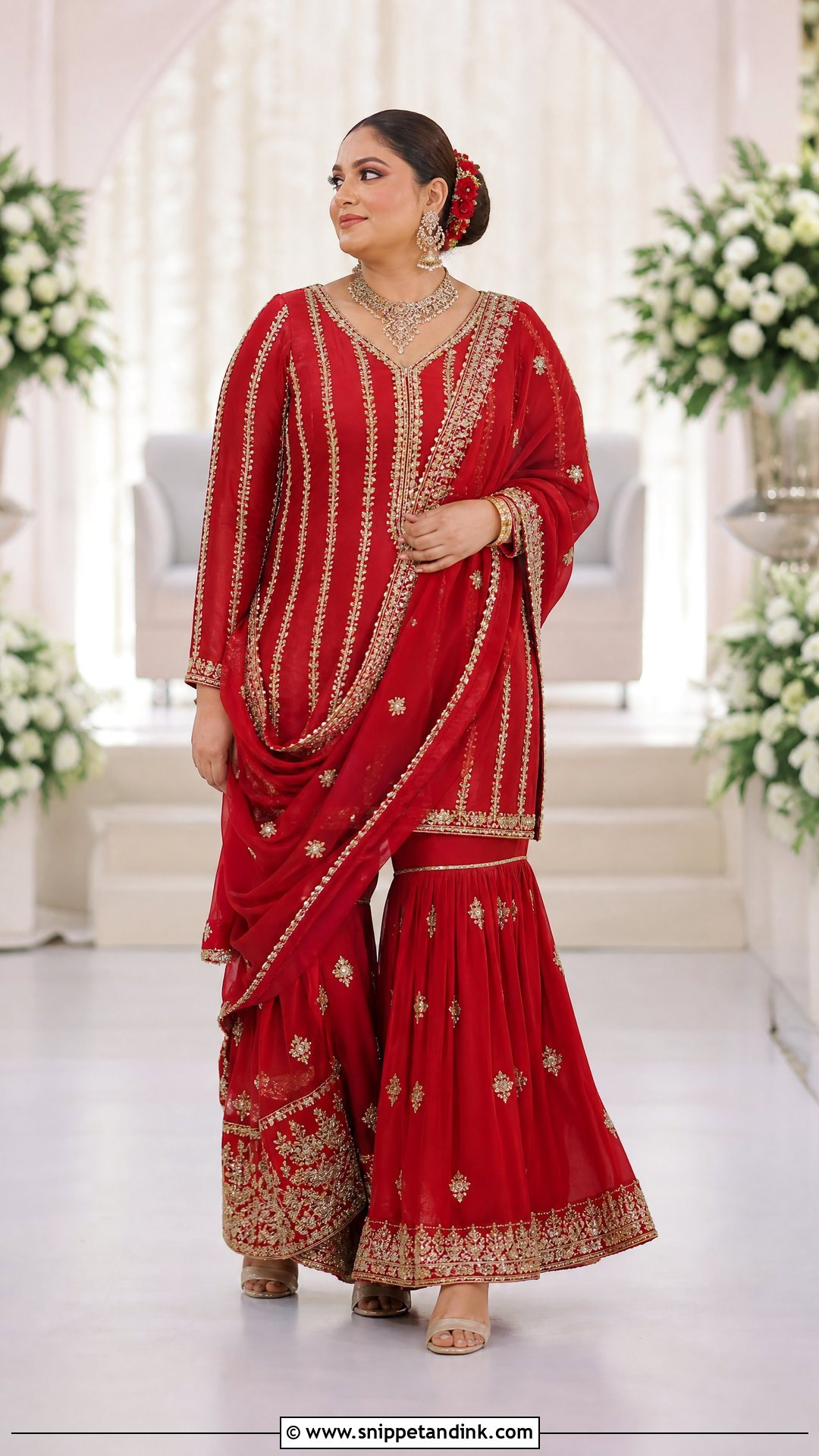 Plus Size Red Bridal Gharara With Short Kurti - Snippet and Ink - 20 Red Bridal Gharara Ideas