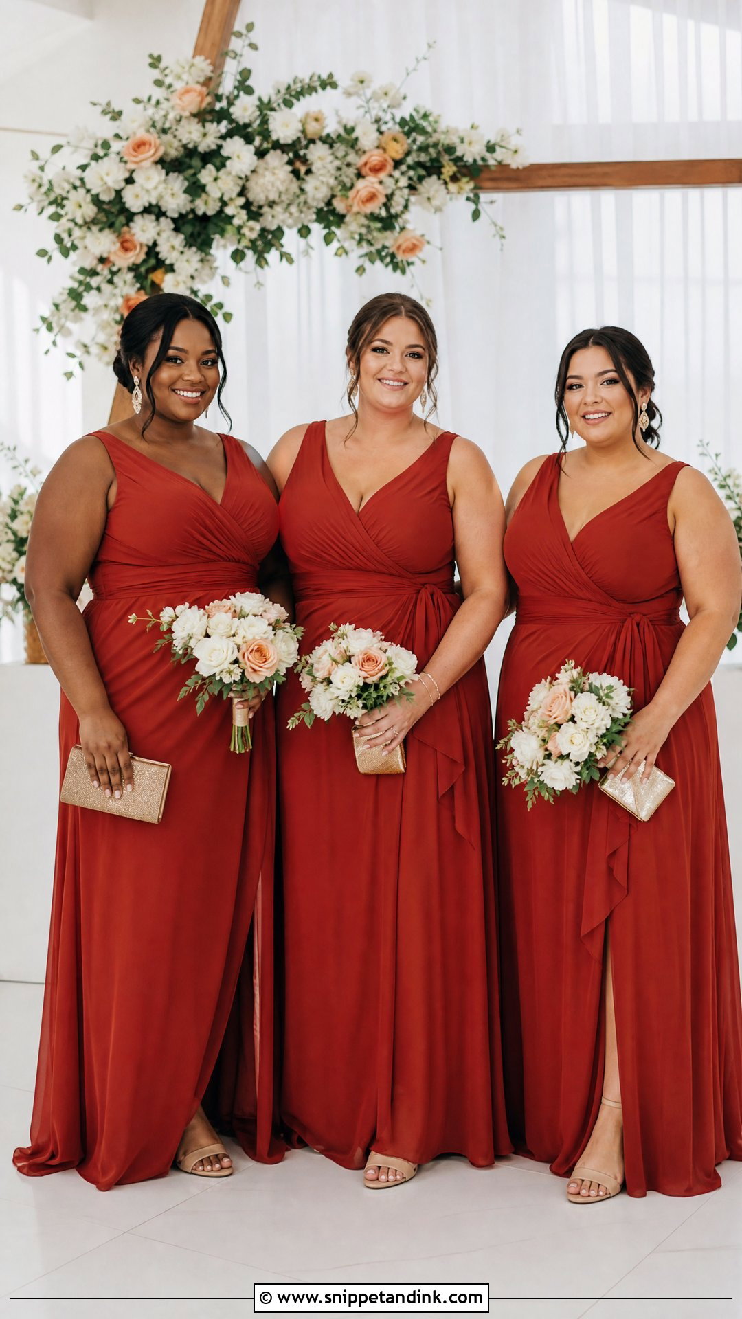 Plus Size Red Wrap Bridal Party Gowns - Snippet and Ink - 20 Red Bridal Party Ideas