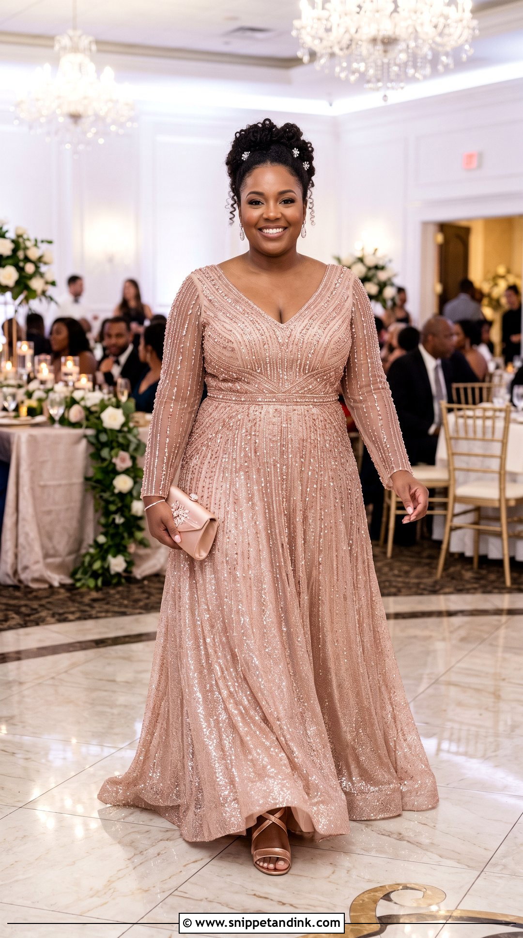 Plus Size Rose Gold Beaded Gown - Snippet and Ink - 20 Plus Size Party Dresses for Wedding